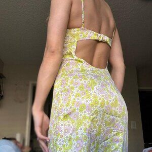 Zara Satin Effect Floral Open Back Midi Dress NWOT Size Small